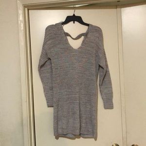 Sweater dress or just sweater over jeans, tights.